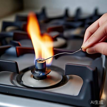 燃气灶喷嘴堵塞，火焰减弱，细铁