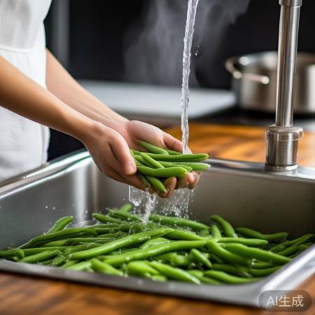 豆角焯水冲凉，脆爽变身