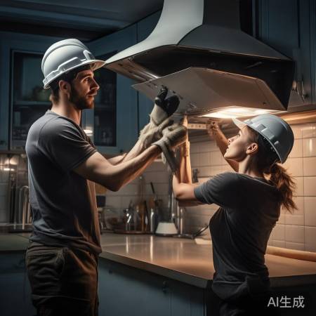 断电卸油烟机，两人协助