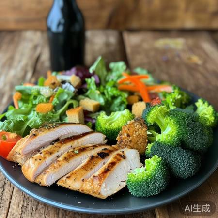 “均衡午餐:瘦肉、蔬菜、全谷物