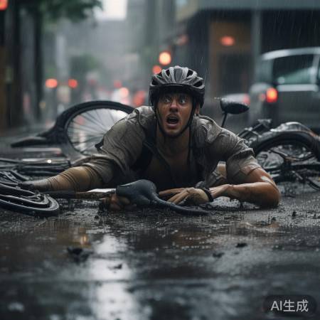 雨中骑车摔跟头